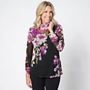 Susan Graver printed mesh mock neck 1x